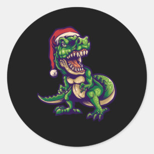 Sticker Rond Noël T-rex Dinosaur   Design de dinosaure