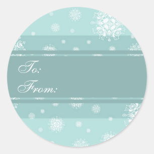 Sticker Rond Noël Turquoise Snowflakes Tags cadeaux