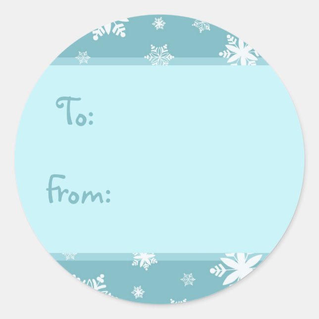 Sticker Rond Noël Turquoise Snowflakes Tags cadeaux (Devant)