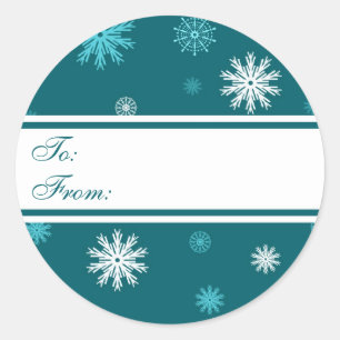 Sticker Rond Noël Turquoise White Neige Tags