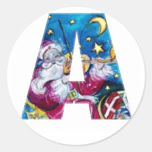 STICKER ROND NOËL UNE LETTRE/A INSPIRÉ LE MONOGRAMME DE PÈRE