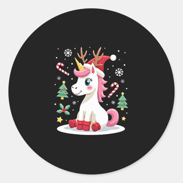 Sticker Rond Noël Unicorne mignonne Magique Noël Toddler Girls (Devant)