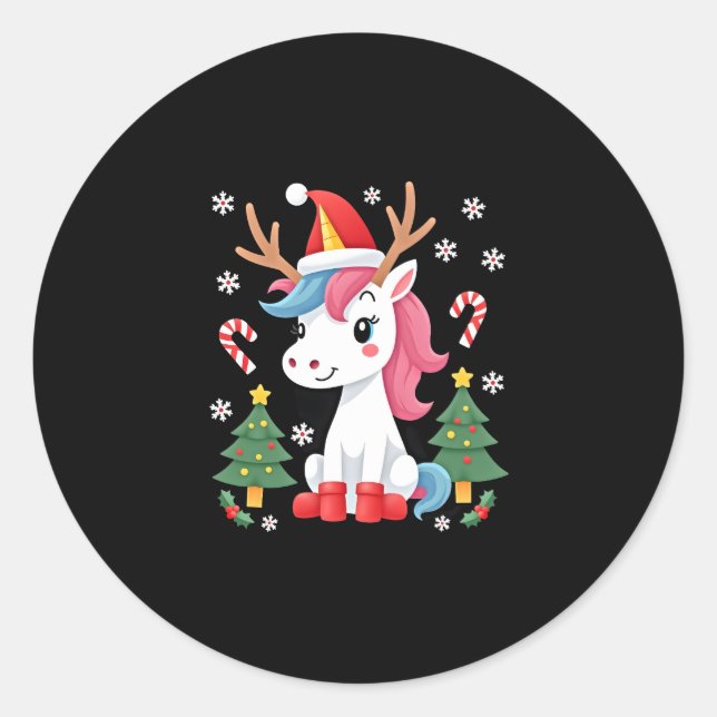 Sticker Rond Noël Unicorne mignonne Magique Noël Toddler Girls (Devant)