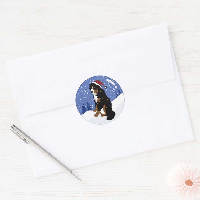 Sticker Rond Noël Vacances Bernese Mountain Dog (Enveloppe)