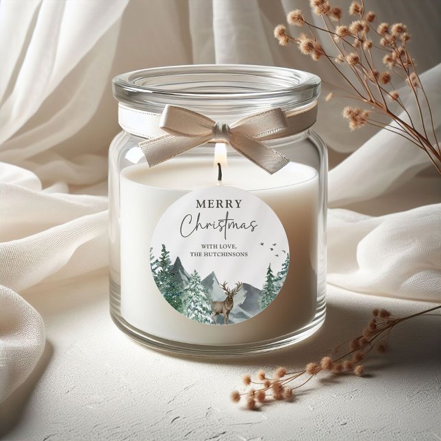 Sticker Rond Noël Vert Aquarelle Pine Forêt Vacances (Créateur téléchargé)