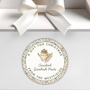 Sticker Rond Noël vert Berries rouges Cadeau alimentaire