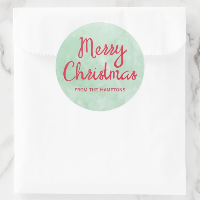 Sticker Rond Noël Vert Rouge Aquarelle Cuisine cadeau de cuisin (Sac)