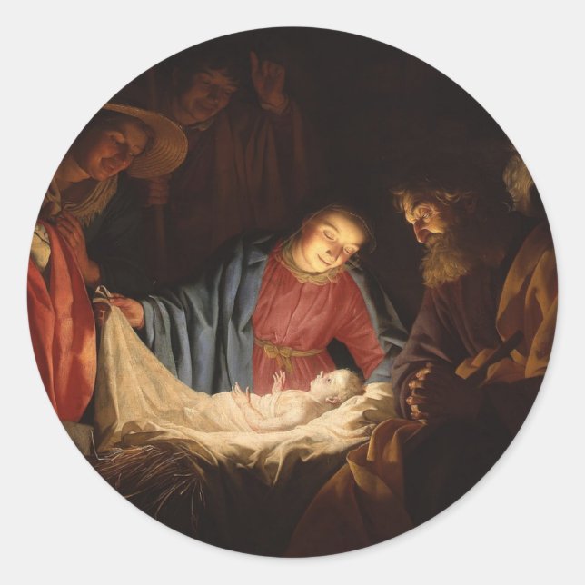 Sticker Rond Noël Vierge Marie St Joseph Jésus Nativité (Devant)