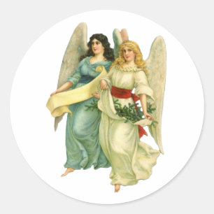 Sticker Rond Noël vintage, anges victoriens angéliques