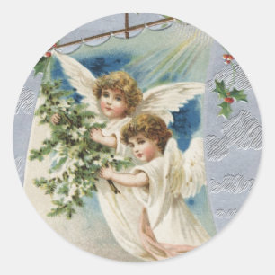 Sticker Rond Noël vintage, Anges victoriens en voilier