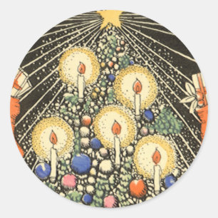 Sticker Rond Noël vintage, arbre aux bougies et étoile