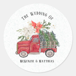 Sticker Rond Noël Vintage camion et arbres Mariage