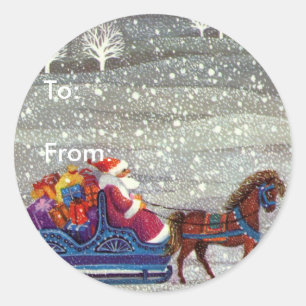 Sticker Rond Noël Vintage, Cheval du Père Noël