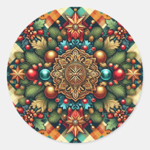 Sticker Rond Noël vintage/classique coloré