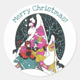 Sticker Rond Noël Vintage, Fancy Victorian Town People