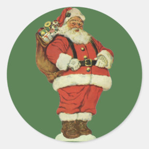 Sticker Rond Noël vintage, Père Noël victorien avec des jouets