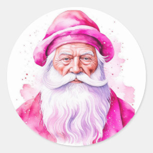 Sticker Rond Noël vintage Pink Père Noël Retro