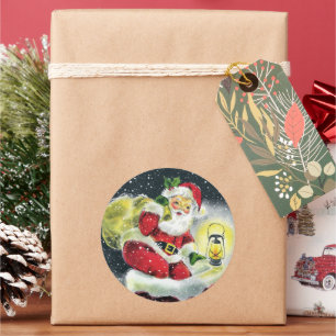 Sticker Rond Noël vintage rétro Père Noël