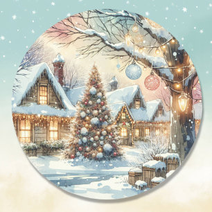 Sticker Rond Noël Whimsical Folk Village