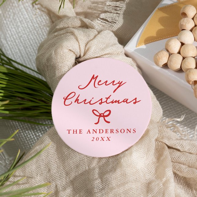 Sticker Rond Noël Whimsical Pink Bow (Créateur téléchargé)