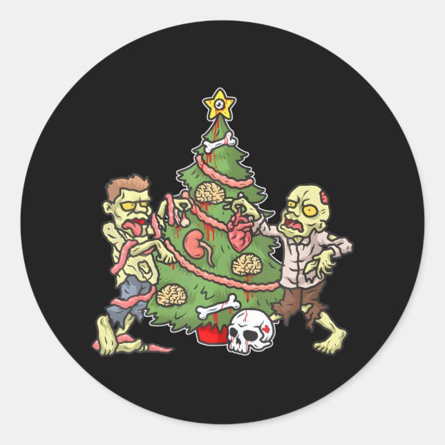 Sticker Rond Noël Zombie Arbre de Noël Hommes Zombies (Devant)