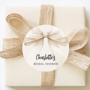 Sticker Rond Noeud beige crème Baby Shower