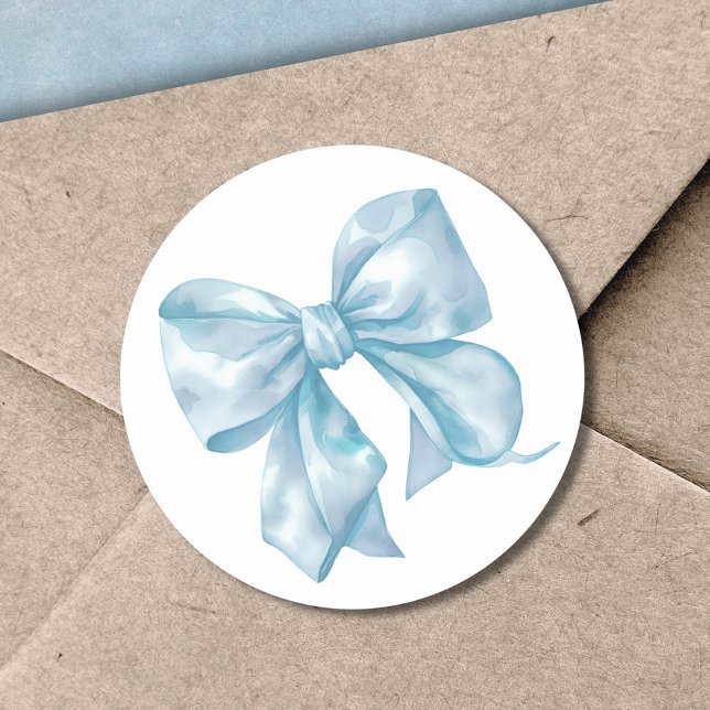 Sticker Rond Noeud Bleu Simple Mariage ou Baby Shower (Blue Bow Simple Bridal Or Baby Shower Classic Round Sticker)