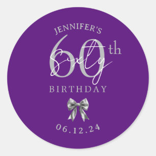 Sticker Rond Nœud Coquette Argent 60e Fête d'Anniversaire Viole