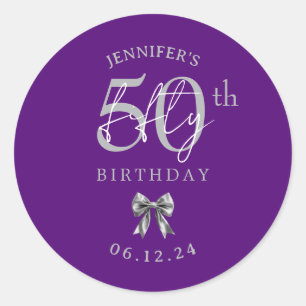 Sticker Rond Nœud Coquette Argent Fête d'anniversaire 50 ans Vi