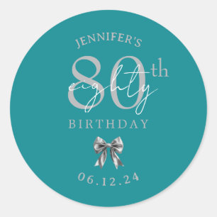 Sticker Rond Nœud Coquette Argent Fête des 80 ans Turquoise