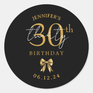 Sticker Rond Nœud Coquette Or Fête d'anniversaire 30 ans Noir