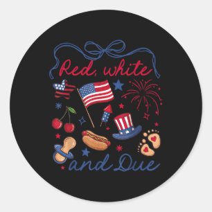 Sticker Rond Nœud Coquette Rouge Blanc Et Grossesse 4 Juillet P