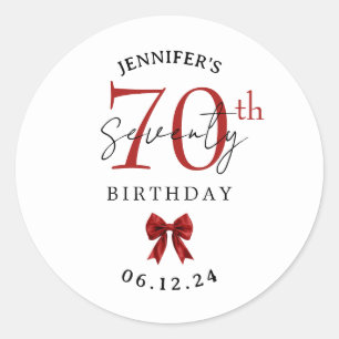 Sticker Rond Nœud Élégant Rouge Coquette 70e Anniversaire