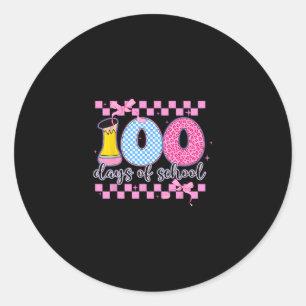 Sticker Rond Nœud Papillon Coquette à Carreaux Roses 100 Jours 