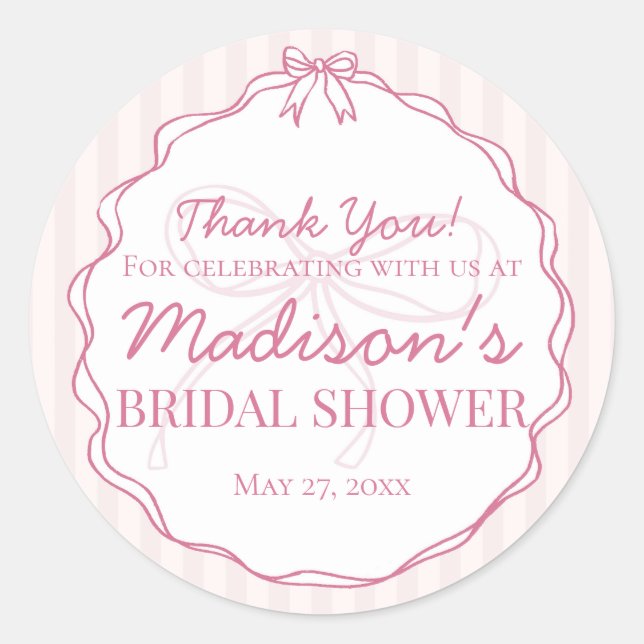 Sticker Rond Nœud Papillon Coquette Rose Faveur de Baby Shower  (Devant)