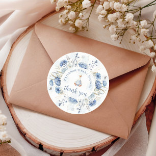 Sticker Rond Nœud Papillon Floral Bleu Gingham Silly Goose Merc