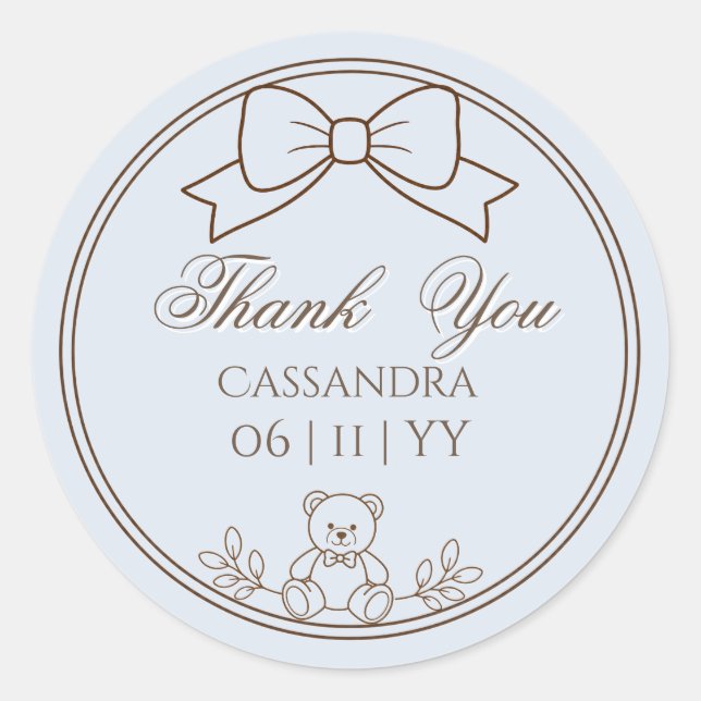 Sticker Rond Nœud papillon personnalisé ours en peluche gris bl (Devant)