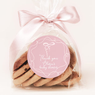 Sticker Rond Nœud rose cadre ondulé élégante fille douche merci