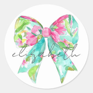 Sticker Rond Nœud Rose et Vert Personnalisé Prépa