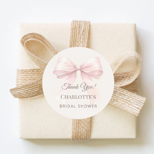 Sticker Rond Nœud rose ivoire merci Baby Shower de mariage