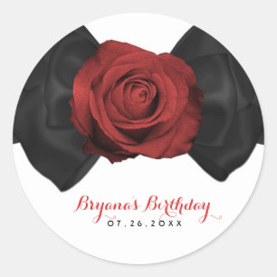 Sticker Rond Nœud ruban noir et rose rouge favori personnalisé 
