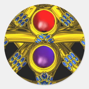 STICKER ROND NOEUDS CELTIQUES D'OR ABSTRAITS AVEC PIERRES COLOR