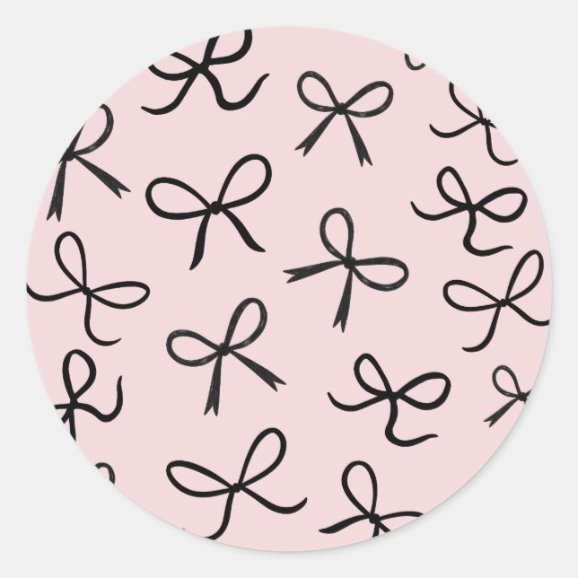 Sticker Rond Nœuds Noirs Petits et Mignons Tendances Rose (Devant)