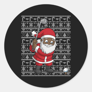 Sticker Rond Noir Afro-Américain Santa Claus Golf laid