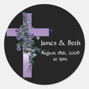 Sticker Rond Noir avec Croix violette avec Fleurs violettes