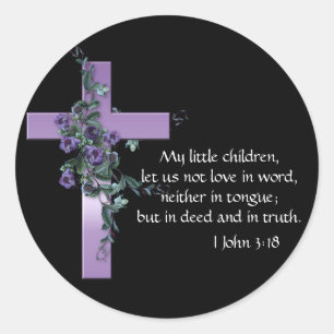 Sticker Rond Noir avec Croix violette & Fleurs violettes