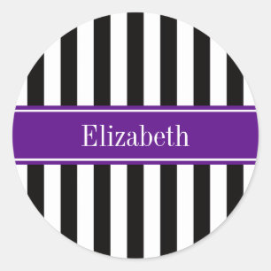 Sticker Rond Noir Blanc Bande Violet Nom du ruban Monogramme