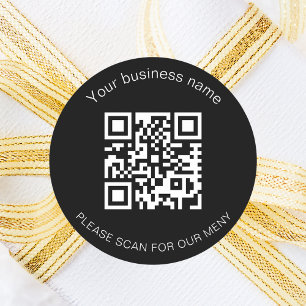 Sticker Rond Noir blanc bar restaurant menu qr code