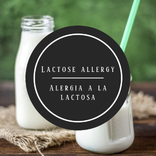 Sticker Rond Noir & Blanc Bilingue Lactose Allergie Espagnol