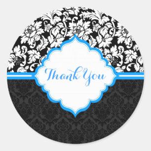 Sticker Rond Noir Blanc & Bleu Vintage Damas florales
